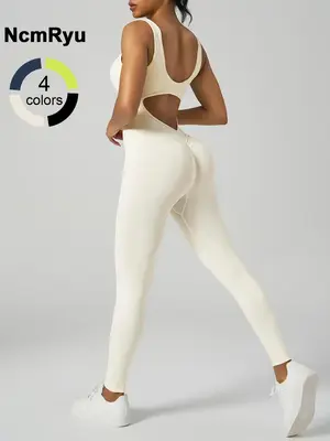 Women seamless high spring U neck backless peach hip lift design waist romper suitable for gym sports running mountaineering ...