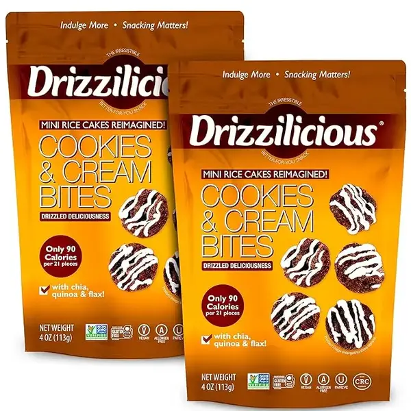 Drizzilicious Cookies & Cream Mini Rice Cakes - Gluten-Free, Vegan, Crunchy & Healthy Snack, 90 Calories per Serving, 4 oz (P...