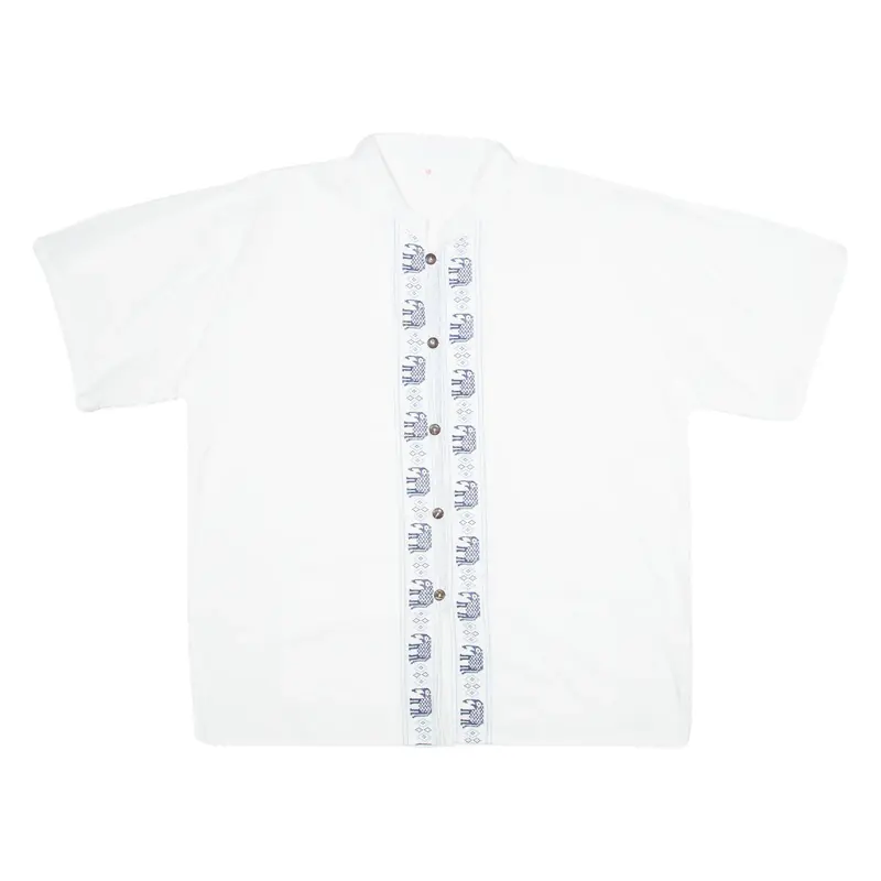 Mens Shirt White Crazy Pattern 2XL