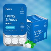 Neuro Extra Strength Energy Caffeine Mints (72 Pieces) - Sugar-Free Nootropic Gum for Energy & Focus with L-theanine, Caffein...