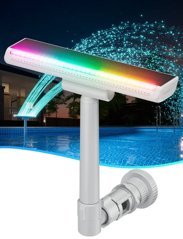 Solar-Powered Pool Fountain with 10-Color 4-Mode LED Lights, Above/Inground Pool Fountain Solar Lights with Remote, Adjustabl...