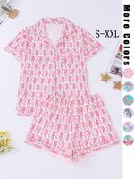 Women's Monkey Print Shirt & Shorts Pyjama Set, Casual Short Sleeve Pocket Top & Shorts, Pajama Sets Women, Ladies Sleepwear ...