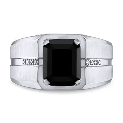 10K White Gold Cushion Shaped Agate Ring for Men