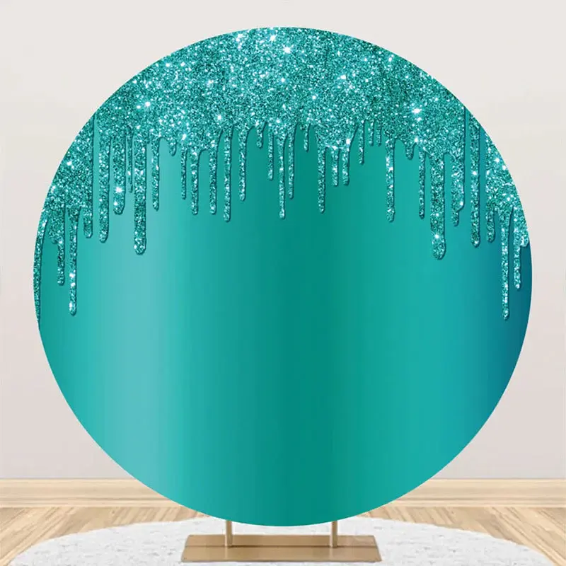 Elegant Green Solid Color Glitters Round Backdrop