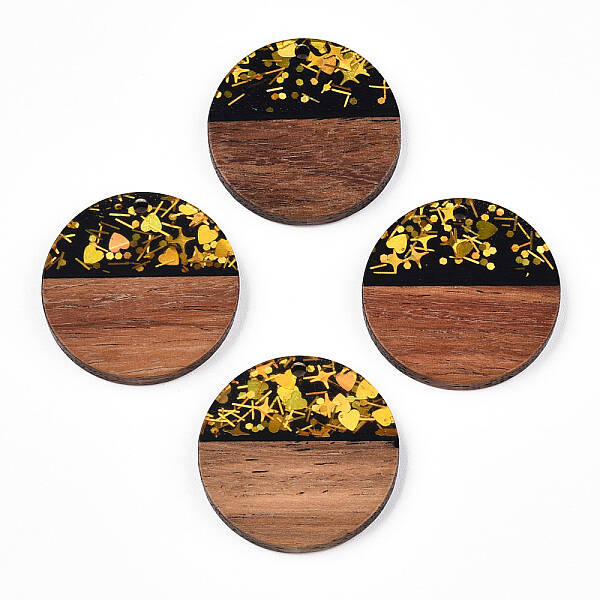 Opaque Resin & Walnut Wood Pendants