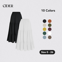 Cider [10 colors, size 0-26] Boho Elastic High Waist Pleated A-line Ruffle Lace Trim Tiered Midi Skirt with Slit, Beach Skirt...