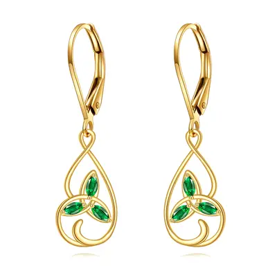 14K Gold Cubic Zirconia Celtic Knot Lever-back Earrings