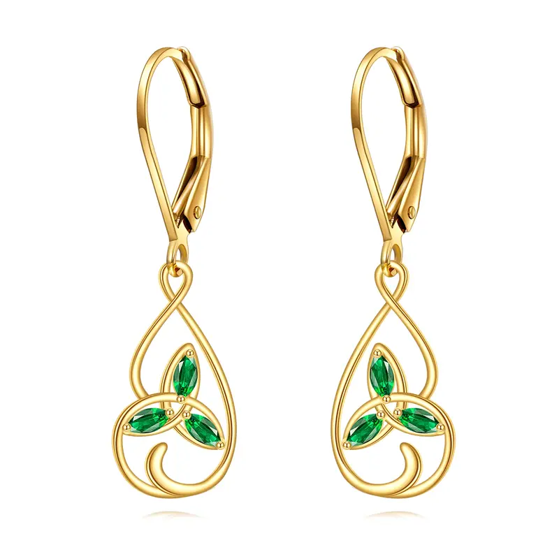 14K Gold Cubic Zirconia Celtic Knot Lever-back Earrings