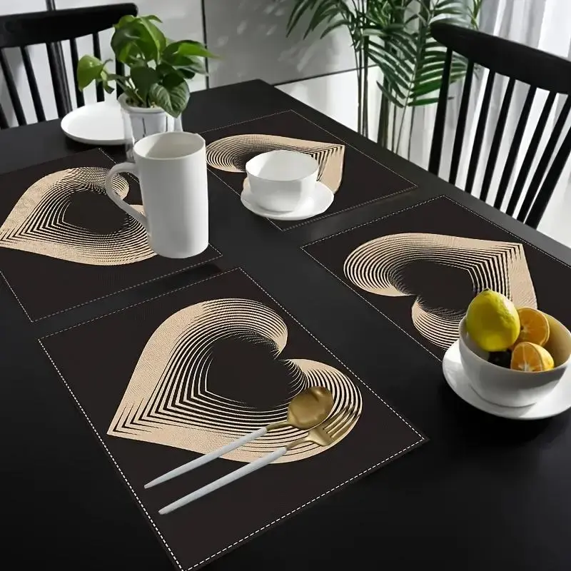 Heart Pattern Place Mat, 4 Counts/set Modern Rectangular Table Mat, Decorative Placemat for Home Kitchen Dining Room Wedding...