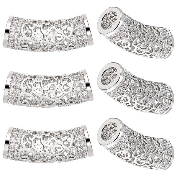 6Pcs Brass Micro Pave Cubic Zirconia Beads