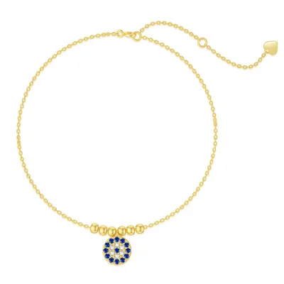 14K Gold Zircon Devil's Eye Single Layer Charm Anklet