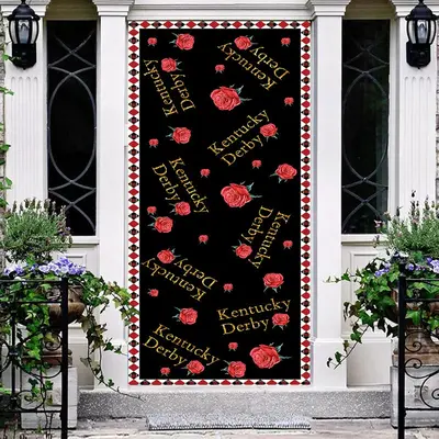 Repeat Kentucky Derby Roses Rhombus Black Door Cover - Aperturee