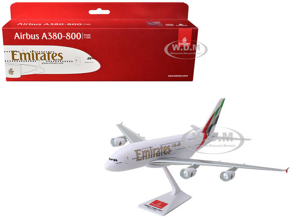 Airbus A380-800 Commercial Aircraft Emirates Airlines White with Striped Tail (Snap-Fit) 1/250 Plastic Model by Skymarks