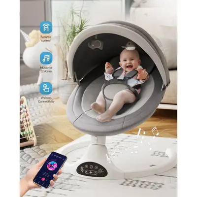 BabyBond Baby Bluetooth Swing, with 10 Calming Lullabies, 3 Speed Settings, Remote Control & 5-Point Safety Harness, Gift for...