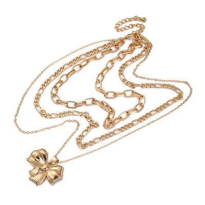 Alloy 3 Layer Bowknot Pendant Necklaces for Women