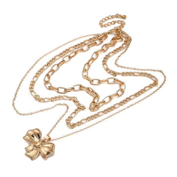 Alloy 3 Layer Bowknot Pendant Necklaces for Women
