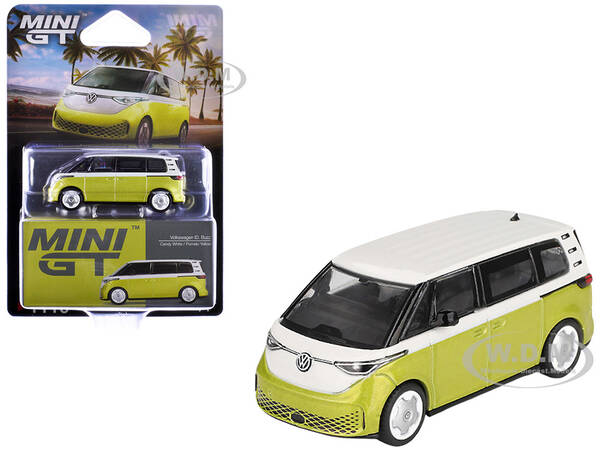Volkswagen ID. Buzz Van Pomelo Yellow Metallic and Candy White Limited Edition 1/64 Diecast Model Car by Mini GT