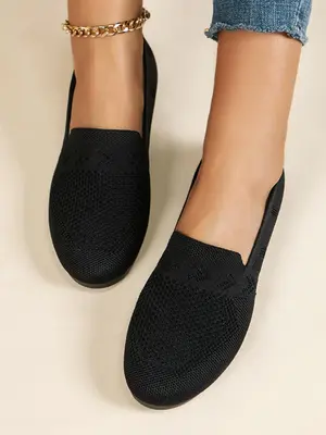 Women's Solid Color Slip on Flat Shoes, Casual Comfortable Breathable Lightweight Flat Shoes, All-match Commuter Shoes for Wo...