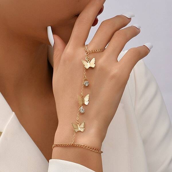 Rhinestone Butterfly Ring Bracelets