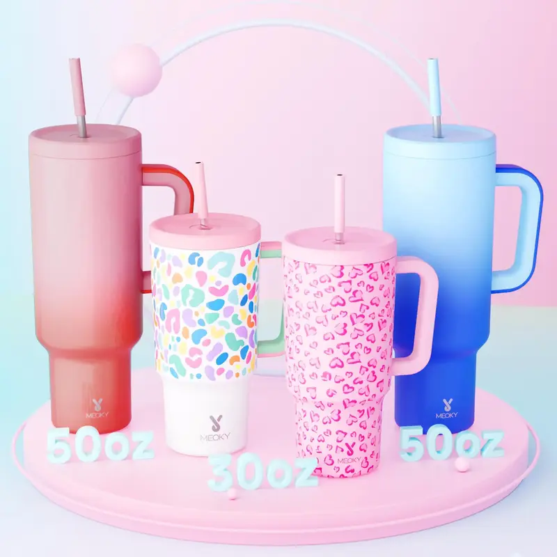 Meoky 1 Piece 50oz/30oz Stainless Steel Leak-proof Thermos Coffee Cup, Can Be Placed in The Car Cup Holder, Comes with A Lid ...