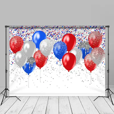 Balloons Silver Glitter Independence Day Backdrop - Aperturee