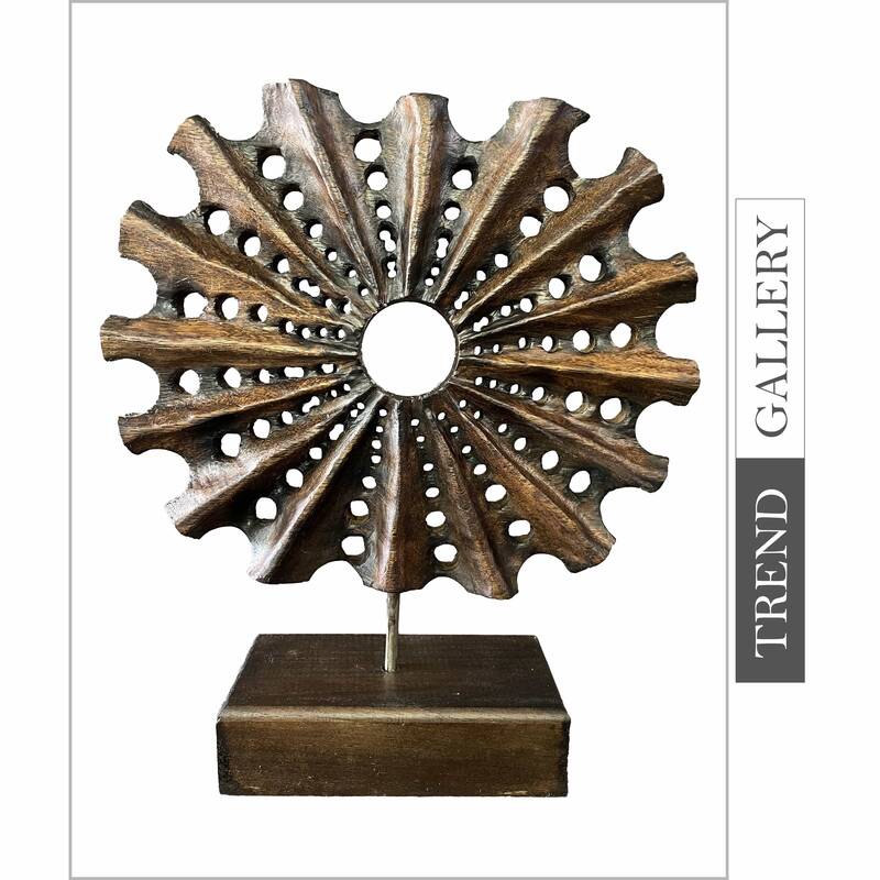 Creative Round Wood Sculpture Modern Art Abstract Eclipse Original Hand Carved Home Decor | DANCE OF SOUND 16"x13.7"...