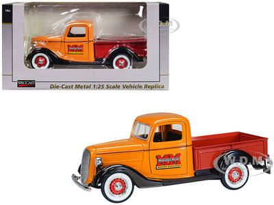 1937 Ford Pickup Truck Minneapolis Moline Orange with Red Truck Bed and Black Fenders 1/25 Diecast Model Car by SpecCast