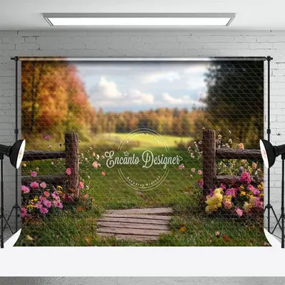 Aperturee Natural Green Field Floral Fence Spring Backdrop, 3X2FT(1MX0.6M), 14 USD, spring backdrops, ENHD2J11-M