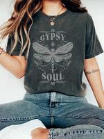 Women's Dragonfly Print Round Neck Tee, Vintage Trendy Casual Short Sleeve T-shirt for Daily Wear, Ladies Summer Outfit, Top