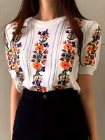 Women's Floral Embroidery Puff Sleeve Knit Top, Casual Hollow Out Short Sleeve Knitwear for Summer, Fashion Women's Knit Clot...