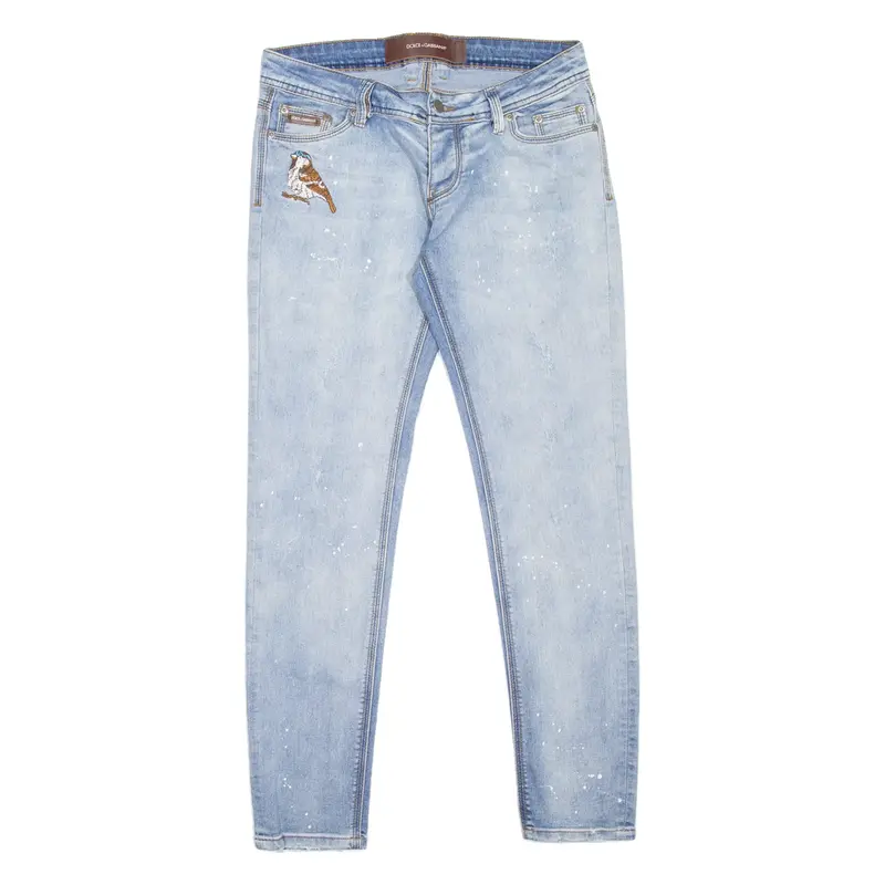 DOLCE & GABBANA Paint Spatter Womens Jeans Blue Slim Skinny Stone Wash W29 L29