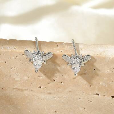 Brass Micro Pave Clear Cubic Zirconia Stud Earrings