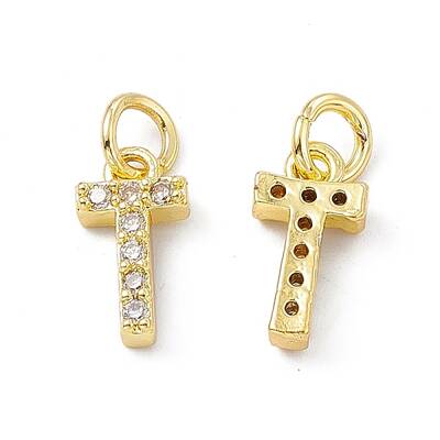 Real 18K Gold Plated Brass Micro Pave Clear Cubic Zirconia Charms