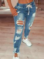 【Plus Size】 Solid Color Ripped Jeans, Casual Fashion Denim Pants for Daily Outdoor Wear, Women Plus Clothing for Summer, ...
