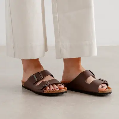 Marbella Vegan Leather Slip On Cork Sandal - Brown | Select Size: 11 US (42EU) | Color: Brown