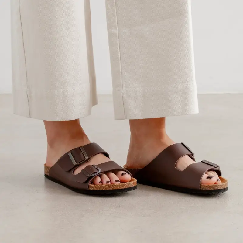 Marbella Vegan Leather Slip On Cork Sandal - Brown | Select Size: 11 US (42EU) | Color: Brown