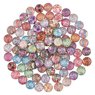 50 Style 12mm Flower Mosaic Glass Cabochons 100pcs Half Round Glass Printed Mosaic Cabochons Tiles for Photo Pendant Jewelry ...