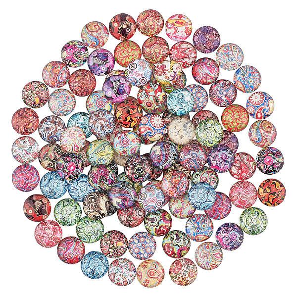 50 Style 12mm Flower Mosaic Glass Cabochons 100pcs Half Round Glass Printed Mosaic Cabochons Tiles for Photo Pendant Jewelry ...