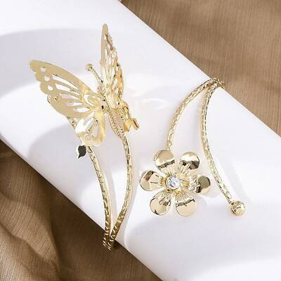 Flower & Butterfly Alloy Arm Cuff Bangles for Girl Women
