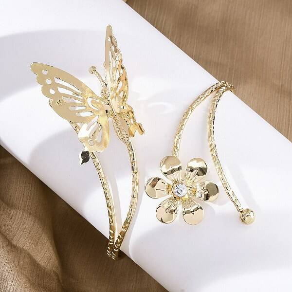 Flower & Butterfly Alloy Arm Cuff Bangles for Girl Women