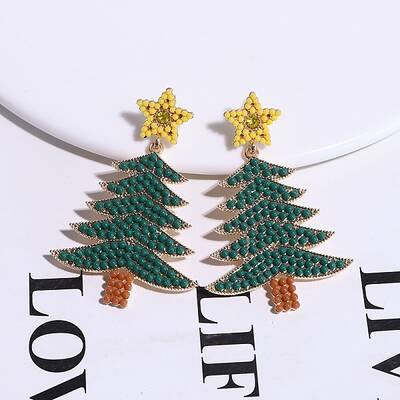 Christmas Trees with Star Alloy Dangle Stud Earrings for Women