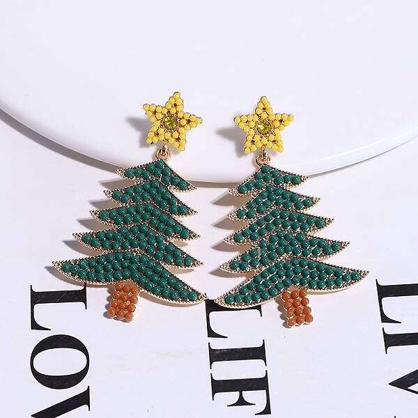 Christmas Trees with Star Alloy Dangle Stud Earrings for Women