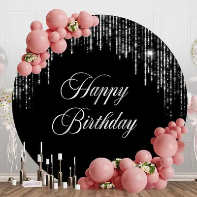 Black Sliver Tassels Bokeh Round Birthday Backdrop - Aperturee