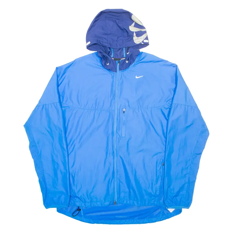 NIKE Running Mens Rain Coat Blue Hooded XL