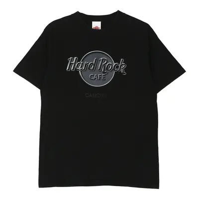 Cancun Hard Rock Cafe Spellout T-Shirt - Small Black Cotton