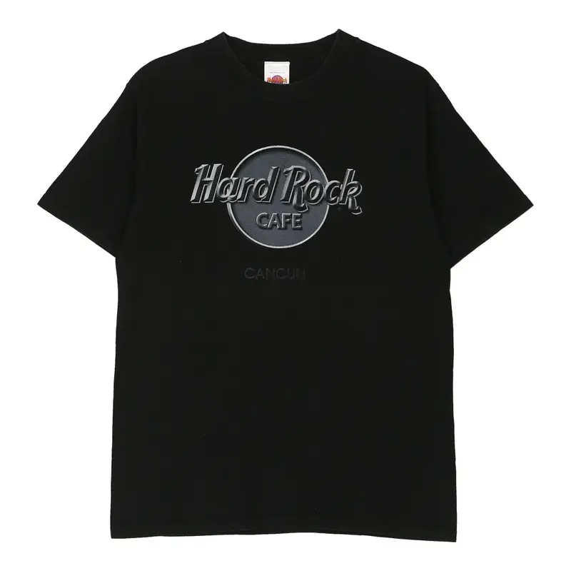 Cancun Hard Rock Cafe Spellout T-Shirt - Small Black Cotton