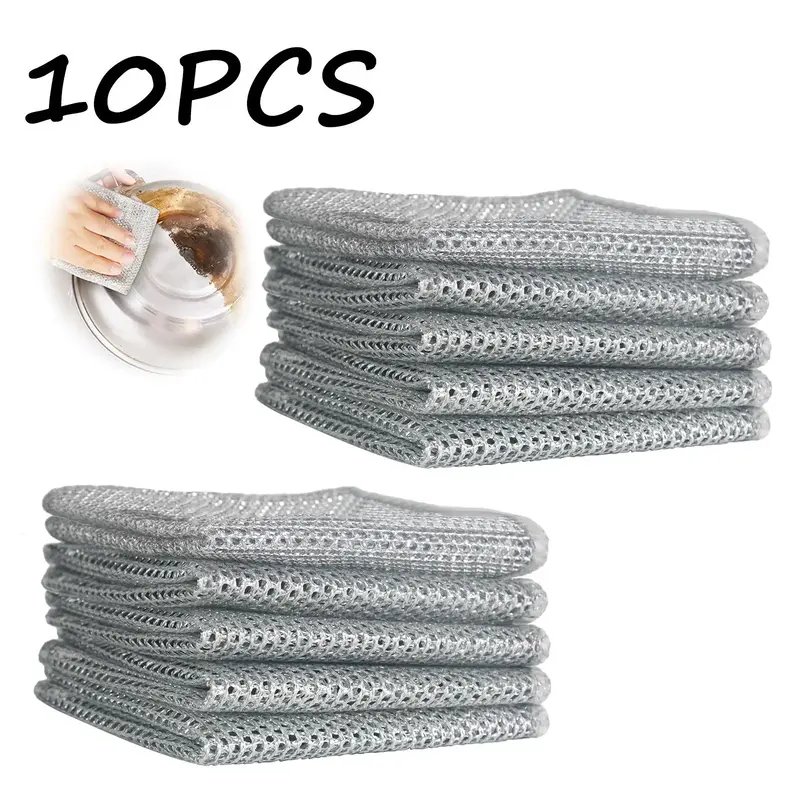 Multifunctional Wire Dish Cloth (10 Counts), Anti Scratch Dish Cleaning Cloth, Microfiber Cleaning Towels, Kitchen Food Acces...