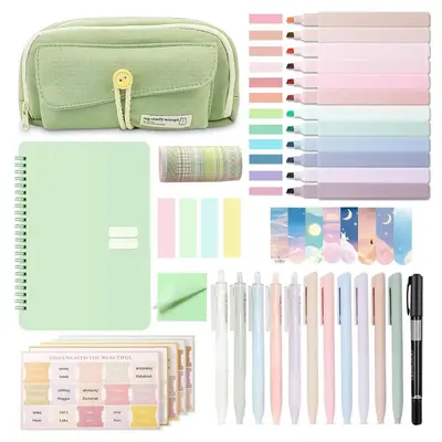 Bible Journaling Kit, 1 Set Including Highlighters & Pens & Bible Tabs & Sticky Notes & Pencil Case & Notebook, Devotional No...
