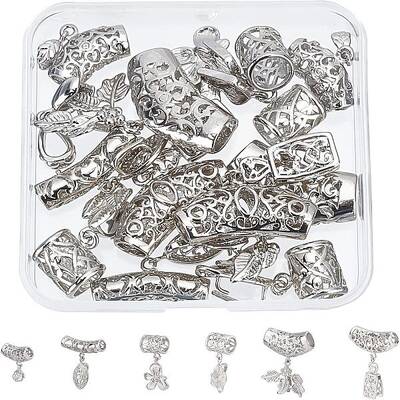 SUPERFINDINGS 12Pcs 6 Style Brass Ice Pinch Bails Filigree Pinch Clip Platinum Pendant Bails Tube Bails for Jewelry Making