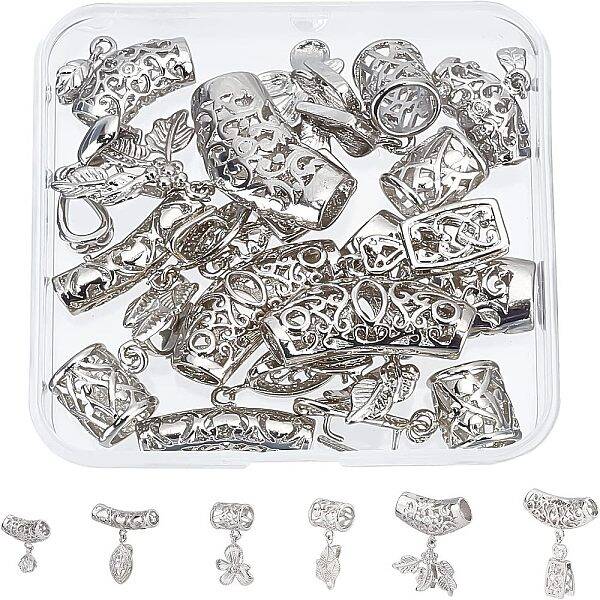 SUPERFINDINGS 12Pcs 6 Style Brass Ice Pinch Bails Filigree Pinch Clip Platinum Pendant Bails Tube Bails for Jewelry Making